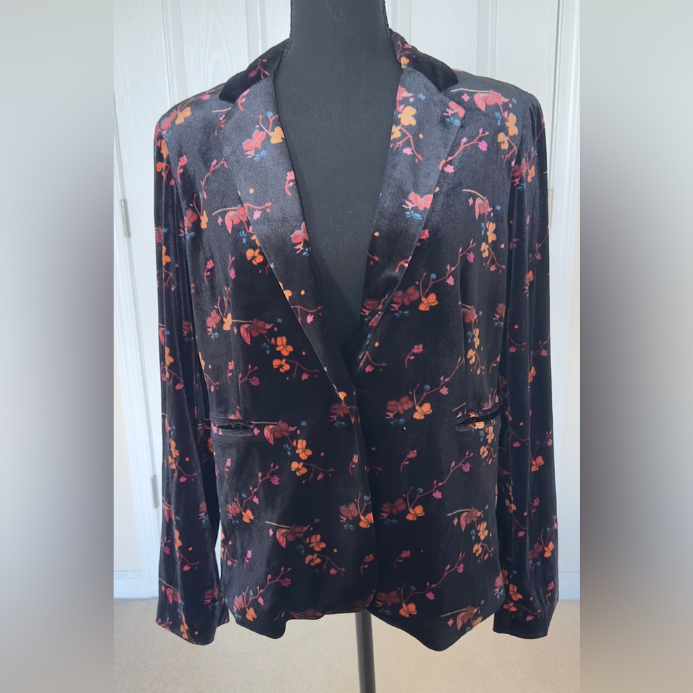 Cynthia Rowley - Black Multi-Colored Floral Blazer- Size: Large